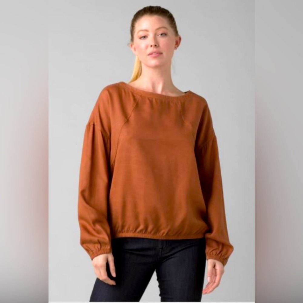 Prana Lavender Bay Top women's burnt orange terra cotta tunic blouse work NEW XS